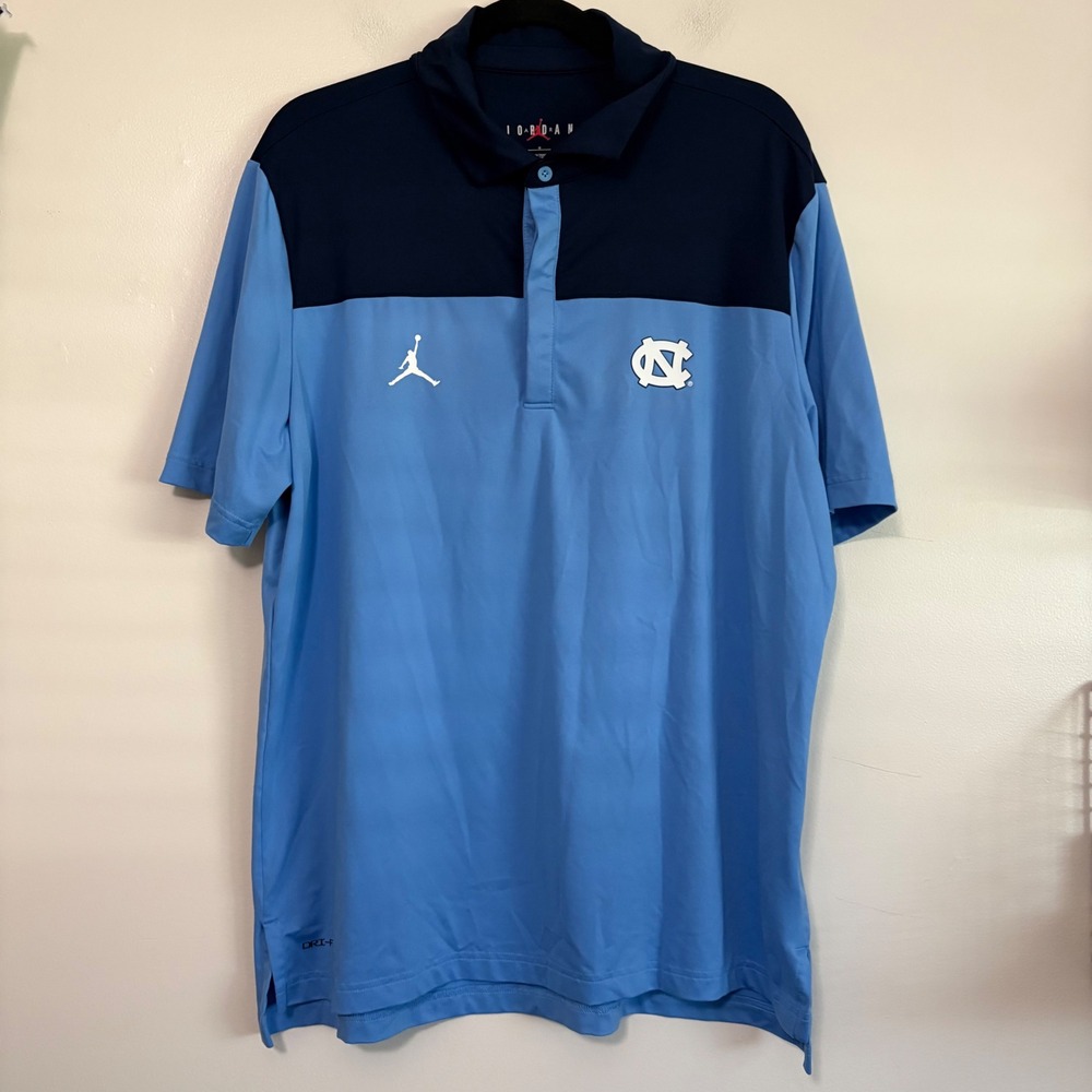 Jordan Brand UNC Tar Heels Dri-FIT‎ Polo Shirt Mens Large Carolina Blue Navy